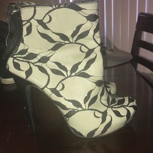 Gorgeous black lace over cream platform booties